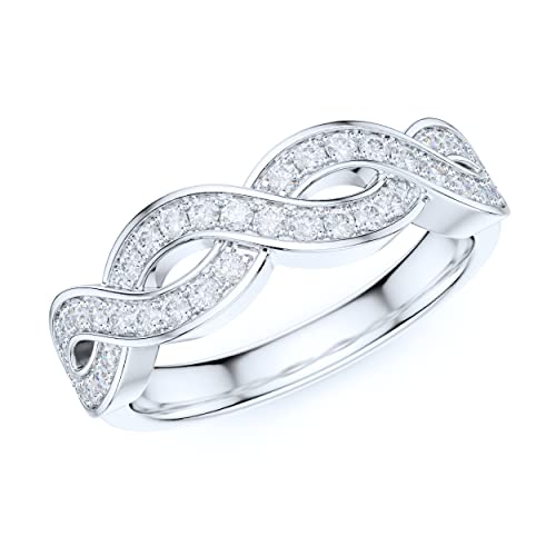 Sterling Silver Fancy Wave Intersecting Infinity Simulated Round Brilliant Cut Diamond or Genuine Moissanite Matching Ring Wedding Band