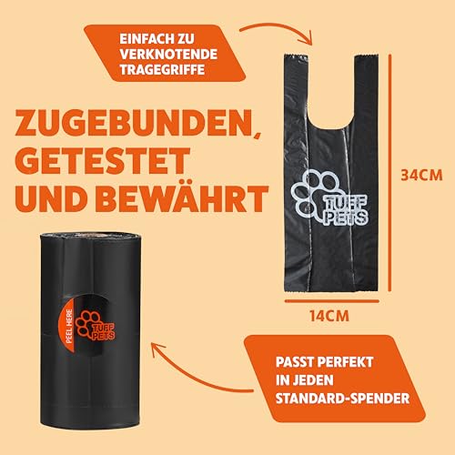 Tuff Pets Extra Stark Kotbeutel für Hunde mit Griffen | Hundekotbeutel Biologisch Abbaubar | Kotbeutel für Hunde Biologisch Abbaubar 50% dicker | Hundekotbeutel Maisstärke | 16 Rollen | 160 Beutel