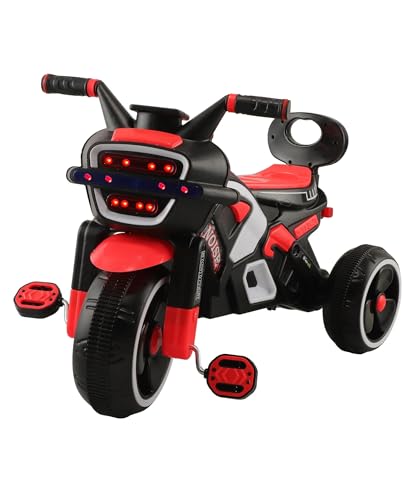 Image of SRECAP Kids Pedal Tricycle with Push Handle | Toddler Trike with Headlight, Music, EVA Wheels & Curved Seat with Backrest | 15 Months-3 Years (Red)