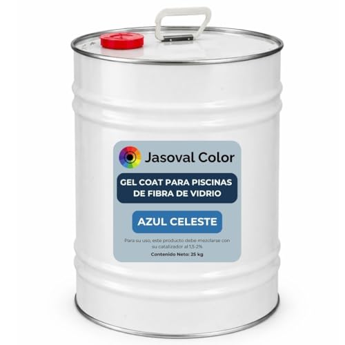 Jasoval Color - Gel Coat Piscinas Azul Celeste, Pintura Piscina Fibra de Vidrio y Poliester, Gel Coat Parafinado - Top Coat, (25 kg Pintura + 0,5 L Catalizador)