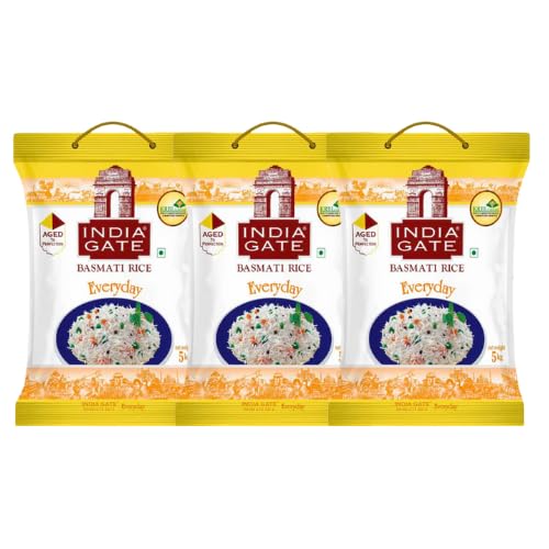 India Gate Everyday Basmati-Reis – Vorteilspackung 3 x 5 kg (15 kg) | Langkorn-Basmati-Reis | Aromatischer Reis für die tägliche Küche, Biryani, Pilaw & Currys | Produkt aus Indien