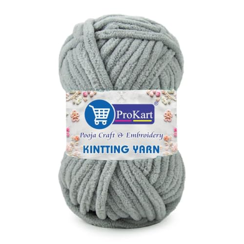 Image of ProKart Premium Blankie Wool, Plush & Cuddly, Hand Knitting Wool Ball | Blanket Thick /Mottu Yarn Ball Suitable for Hand Knitting & Crocheting for Baby, Adult, Sweaters Blankets (Grey, 100gms x 1 Pack)