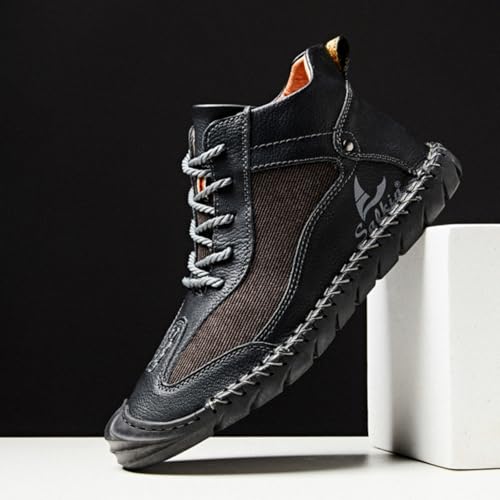 Mens Classic Handmade Leather Lace Up Non Slip Ankle Chukka Boots Casual Lightweight Round Toe High Top Walking Boat Shoes for Driving Daily Hiking2