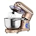 Produktbild Aucma Küchenmaschine 1400W mit 6,2L Edelstahl-Rühlschüssel, Rührbesen, Knethaken, Schlagbesen und Spritzschutz, 6 Geschwindigkeit Geräuschlos Teigmaschine (Champagner)