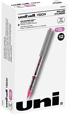 uni-ball Vision Rollerball Pens Fine Point, 0.7mm, Pink, 12 Pack