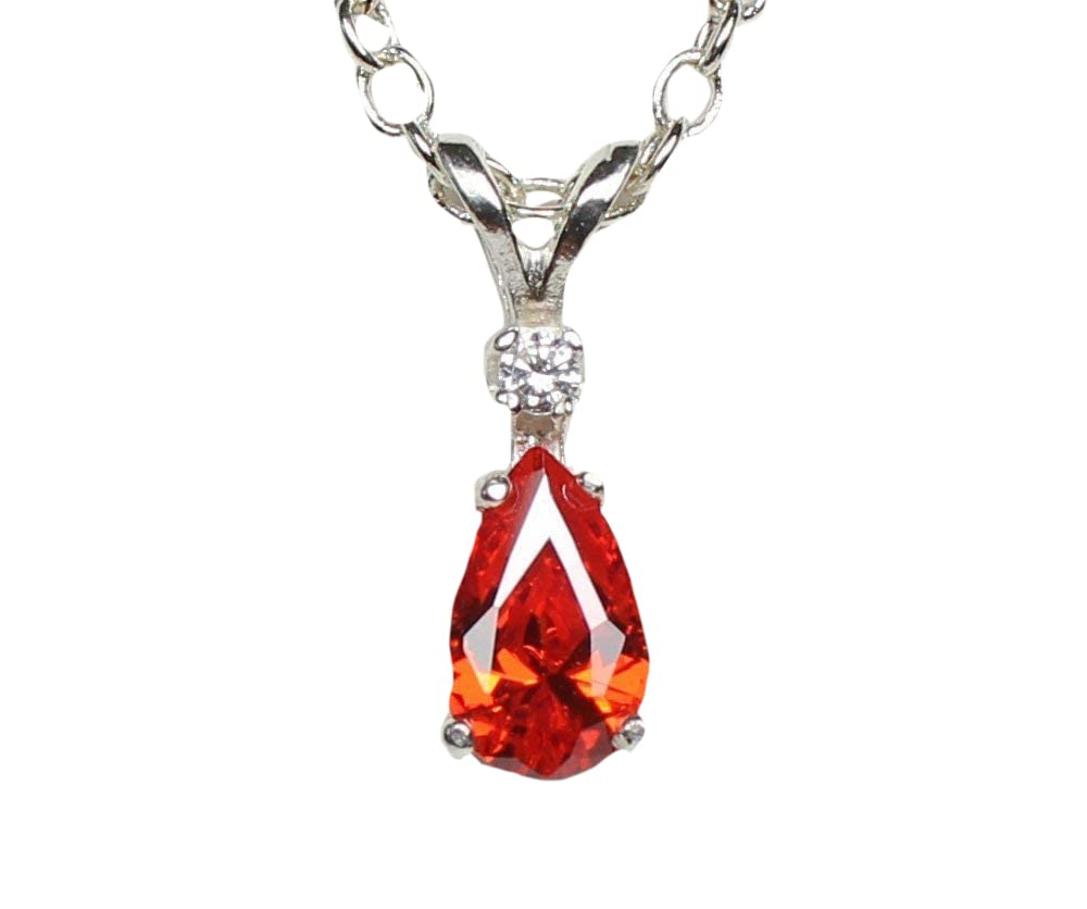 Mexican Fire Opal Necklace Sterling Silver 925 with Diamond Accent