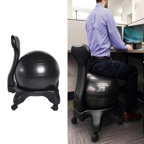 Yoga Ball Chair Exercise Ball Chair for Office, Ergonomic Yoga Ball Chair with Wheels & Back Support, Black Balance Ball Seat for Adults Kids Pregnancy
