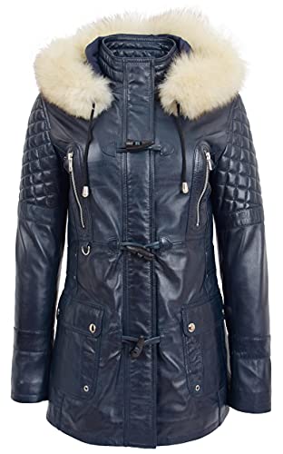 Parka en cuir véritable femme Ariel veste chaude coupe-vent à capuche amovible
