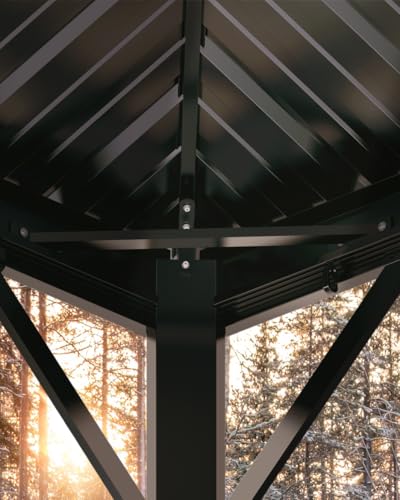 Hardtop Gazebo 10'x12' for All Weather, with Waterproof Double Metal Roof, Aluminum Alloy Frame, Net, and Curtain, Permanent Building for Patio, Deck, Backyard, Lawn, and Garden, Khaki