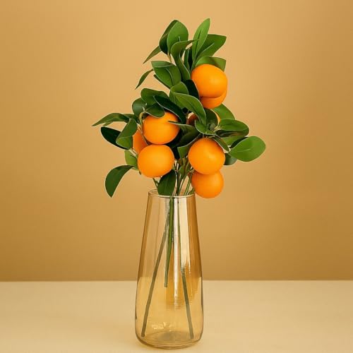 Image of SATYAM KRAFT 3 Pcs Artificial Flower Orange Plant Stick, Elevate Your Decor with Orange Branches Lifelike Tree Plants for Vase Display in Home, Garden, Office, Living Room