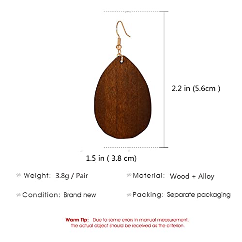 Smalllove Wooden Hoop Earrings For Women Girls Retro Black African Bohemian Wood Teardrop Geometric Lightweight Dangle Drop Earrings (Dark Brown) #TOP3