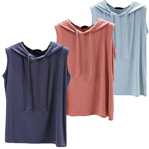 Womens 3 Piece Vest Tops Casual Sleeveless Hooded Plain T Shirts Summer Comfortable Gym Athletic Running Pullover Vest(3pcs-08, M) Womens 3 Piece Vest Tops Casual Sleeveless Hooded Plain T Shirts Summer Comfortable Gym Athletic Running Pullover Vest(3pcs-08, M)