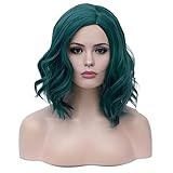 Alacos Fashion 35cm Short Curly Full Head Wig Heat Resistant Daily Dress Carnival Party Masquerade Anime Cosplay Wig +Wig Cap (Green Highlight)