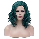 Aicos Fashion 35cm Short Curly Full Head Wig Heat Resistant Daily Dress Carnival Party Masquerade Anime Cosplay Wig +Wig Cap (Green Highlight)