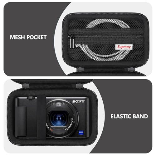 Image of Hard Travel Case for Sony ZV-1F / ZV-1 / ZV-1 II Digital Camera, Vlogger Camera Storage Holder Travel Bag with Zipper Mesh Pocket for Battery Pack, Charging Cable, USB Card, Black