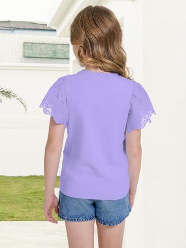 Image of WULFUL Girls Shirts Fashion Cotton Summer Short Sleeve Tops Casual T-Shirts 4-15 Years Old