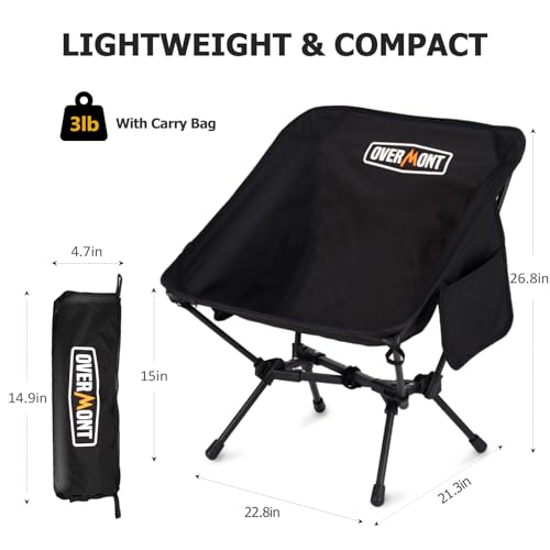Overmont Ultralight Portable Camping Chair- Lightweight Folding Backpacking Chair, Support up to 330Lbs Compact Beach Chair for Adults with Carry Bag for Backpack Hiking Fishing Outdoor Camp Travel2