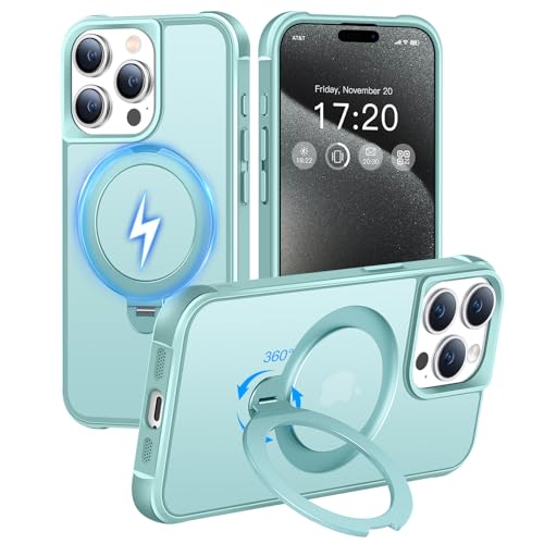 Coque iPhone 15 Pro magnétique idéale pour le travail et le voyage avec béquille antichoc bleu