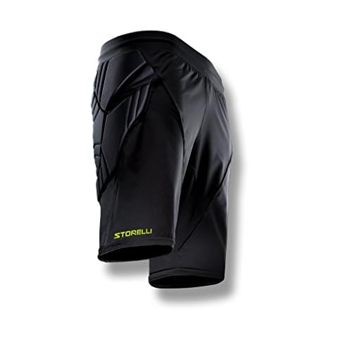 Storelli ExoShield Goalkeeper Shorts | Padded Compression Soccer Shorts | Enhanced Thigh and Hip Protection | Black | Large Cover