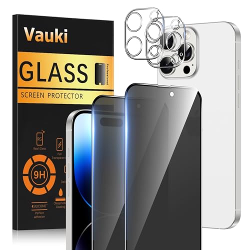 Vauki Opaca Pellicola Privacy per iPhone 14 Pro con Protezione Fotocamera,Anti Spy Vetro Temperato Opaco Durezza 9H HD Anti-riflesso Anti-impronta Anti-Spia Vetrino Protettiva Schermo,2 + 2 Pezzi