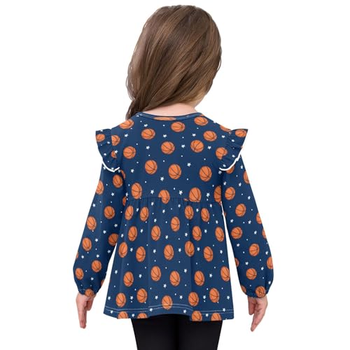 Basketball Star Space Navy Girls Shirts Cotton Long Sleeve Ruffle Toddler Tee Tops4