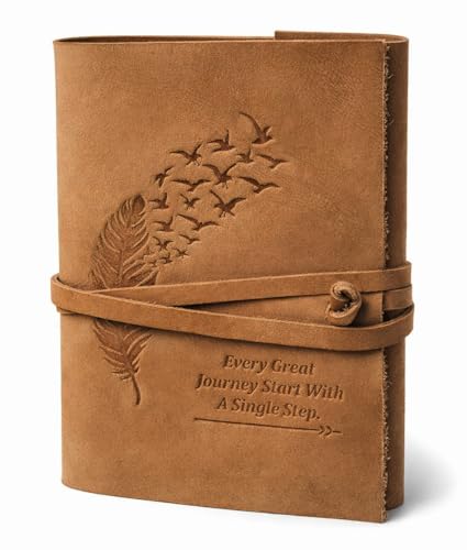 Image of AccuPrints Leather Diary Embossed With Leaf of Tree & a Quote Antique Handmade Leather Bound Diary cum Notepad for Men and Women Plain Paper of 5x7 Inch Size 240 Pages Perfect for Travel Diary
