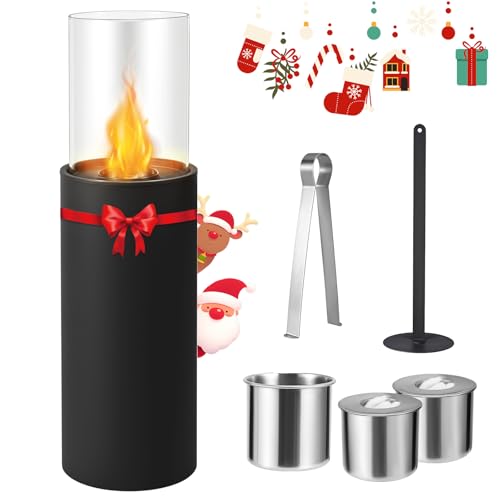 Trsaow Chimenea de bioetanol Interior/Exterior, soplete de jardín y Chimenea de bioetanol de Acero Inoxidable con 2 cámaras de Fuego y Cristal de Seguridad, Negro