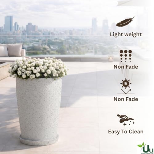 Image of Urban Upvan 18 Inch Solid White Tower Pot with Tray - Large Round Planter for Indoor & Outdoor Plants, Durable Decorative Plant Container (Pack of 1)