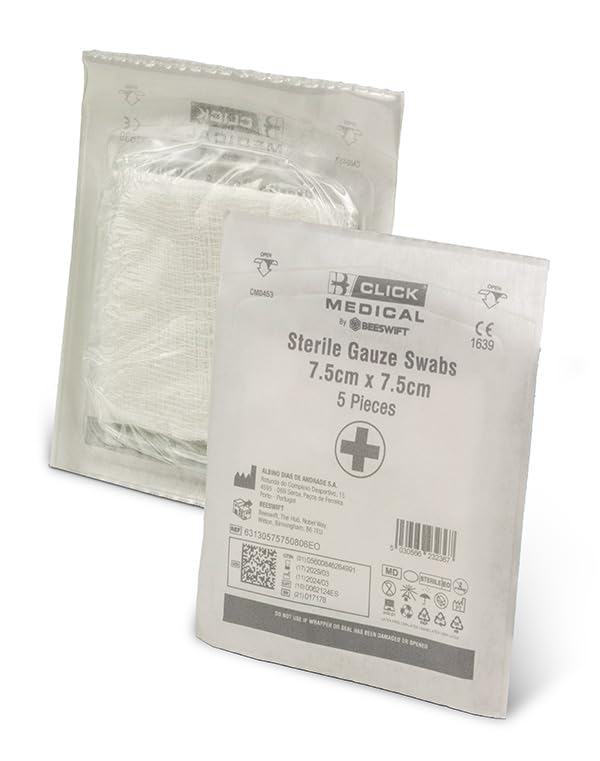 Bastoncillos de gasa estériles absorbentes de 8 capas de 7,5 cm x 7,5 cm, 20 paquetes de 5 (100 hisopos)