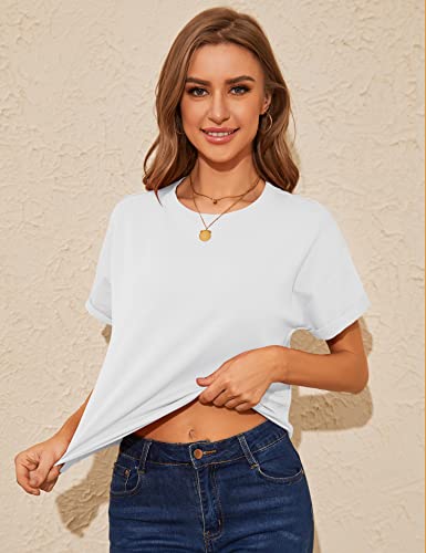 Ktilg Womens Short Sleeve Shirts Loose Fit Summer Crop Tops Fashion 2023 Cute Petite Soft White Tee Shirts L #TOP2