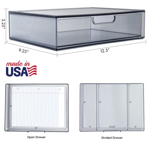 Stori 5146 Stax Plastic Stackable Organizer Drawers (Set Of 2) Classic Grey | 12.5 Inch Wide | Set Includes One Open Drawer & One Divided Drawer thumb #2