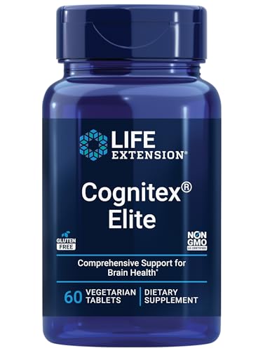 Life Extension Cognitex® Elite, sage, Blueberry, ashwagandha, phosphatidylserine, vinpocetine, Attention, Focus, Mood & Memory, Gluten-Free, Non-GMO, Vegetarian, 60 Tablets