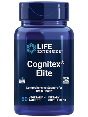 Life Extension Cognitex Elite - Brain Health Supplement - for Focus, Healthy Memory and Cognition Support with Calcium, Sage & Blueberry Extract - Gluten Free, Non-GMO, Vegetarian - 60 Tablets