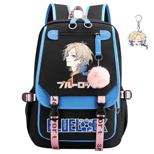 Blue Lock Backpack Unisex Men Women Michael Backpack Rucksack Anime Bag Kawaii (Blue-07)