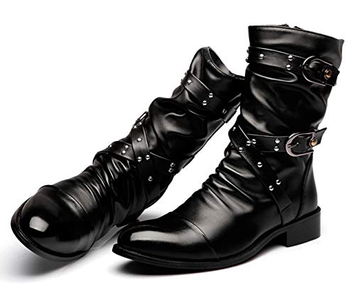 Santimon Men's Western Boots, Double Buckle, Rivet, Costume Shoes, Black4