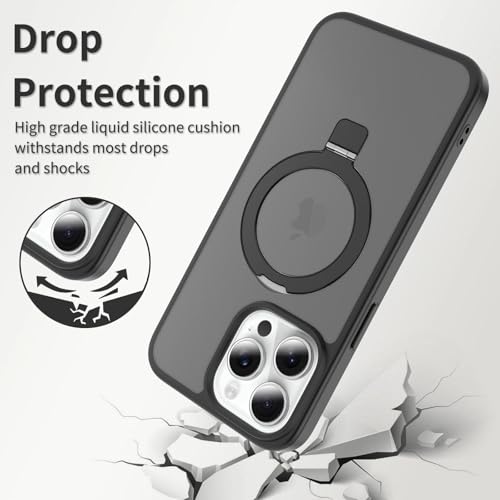 Image of Magnetic for iPhone 15 Pro Max Case, 6.7 inch, Compatible with MagSafe, Rugged Kickstand, Not-Yellowing Military-Grade Protection, Matte Black