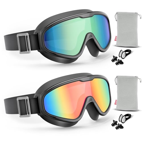 Aegend 2PCS Adult Swim Goggles with Fabric Strap Kids Swimming Goggles Wide View No Leaking Pool Goggles for Kid Youth Adult