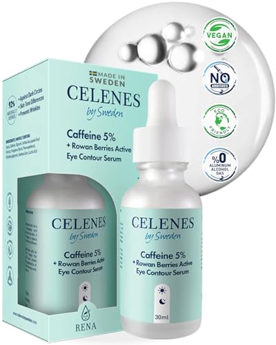 Celenes by Sweden Sérum Contorno de Ojos + Antioxidante - 5% Cafeína + Baya de Serbal, Ilumina y Reduce las Ojeras, Sin Alcohol, Sin Fragancia, Sin Parabenos - 30ml