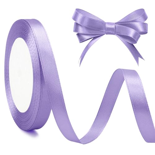 Ruban Violet Lilas 10mm X 25 Yards Satin Clair Soie Rouleau pour Papier Anniversaire Cadeau Tissu Fête Gâteaux L'artisanat Décoration de la Maison Coffrets...