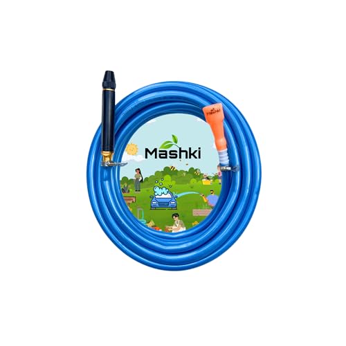 Mashki® Flexible PVC Garden Water Hose Pipe With Adjustable Black Jet Spray Nozzle | Water Pipe for Car Wash, Garden, Home Cleaning, Bike Wash, Floor Clean (Blue, 25 Meter (82 Feet))