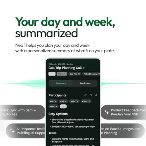 Image of neosapien India's First AI Wearable, Neo 1 - Meeting Notetaker for Offline & in-Person Conversations - Smart Summaries, to-Dos and Reminders - Black