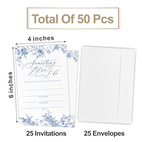 Invitaciones de boda florales azules listas para rellenar con sobres 2