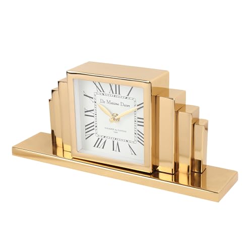 Image of Decor de Maison Handcrafted Metropolitan Marvel Table Clock for Living Room, Bedroom, Study Table | Classic Non-Ticking Tabletop Battery Operated Analog Desk Clock in Silver (33x7x14cm)