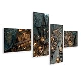 islandburner Bild auf Leinwand Lebendiger mittelalterlicher Marktplatz mit Aktivitäten - 4-teilig - Edition A1