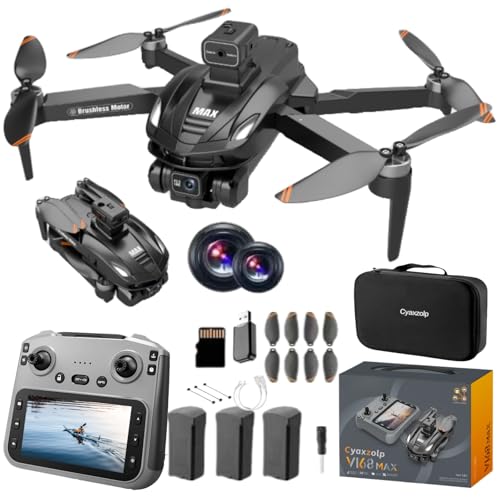 Drone with 8K Camera Drones for Adults,4.5-inch LCD High-definition Large Display Screen Remote Control Quadcopter,3 Batteries, 5G HD Brushless GPS Drone Auto Return, Obstacle Avoidance (Black and Orange)