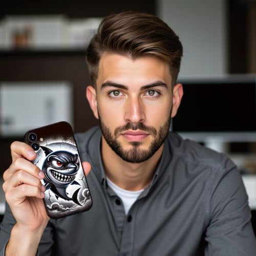 Printed Shark Pattern for iPhone 16 Case, Printed Fierce Red-Eyed Shark Cartoon Silicone Soft Shockproof case,for Girls & Women & boy & Men(B1-Cartoon Shark-Cool)