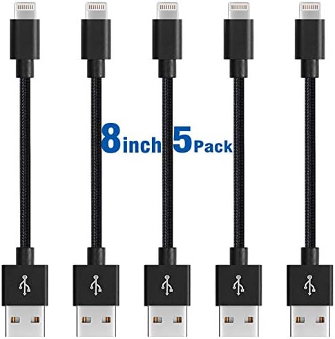 iPhone Charger Cable,Fast Lightning to USB Charging&Syncing Cord 5Pack 8 inch Nylon Braided Cable High Speed Connector Compatible with iPhone 12Pro Max/12Pro/12/11 Pro/11/XS MAX/XR/8/7/6s/6(Black)