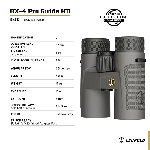 Image of Leupold BX-4 Pro Guide HD Binoculars, 8x32mm, Shadow Gray (172658)