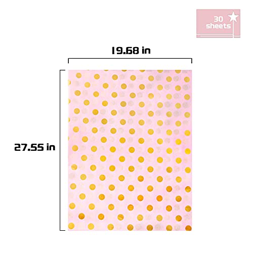 Mr Five Pink Gold Polka Dot Tissue Paper Bulk,20" X 28",Gift Wrapping Tissue Paper,Tissue Paper For Gift Bags,Wrapping Paper For Baby Shower Graduation,Birthday,Holiday Party Decoration,30 Sheets #TOP3