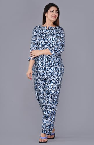 Image of Amazon Brand - Tavasya Womens Ethnic Print Cotton Straight Co-ord Set with Pocket | Casual Wear |3 /4th Raglan Sleeve | Regular Fit